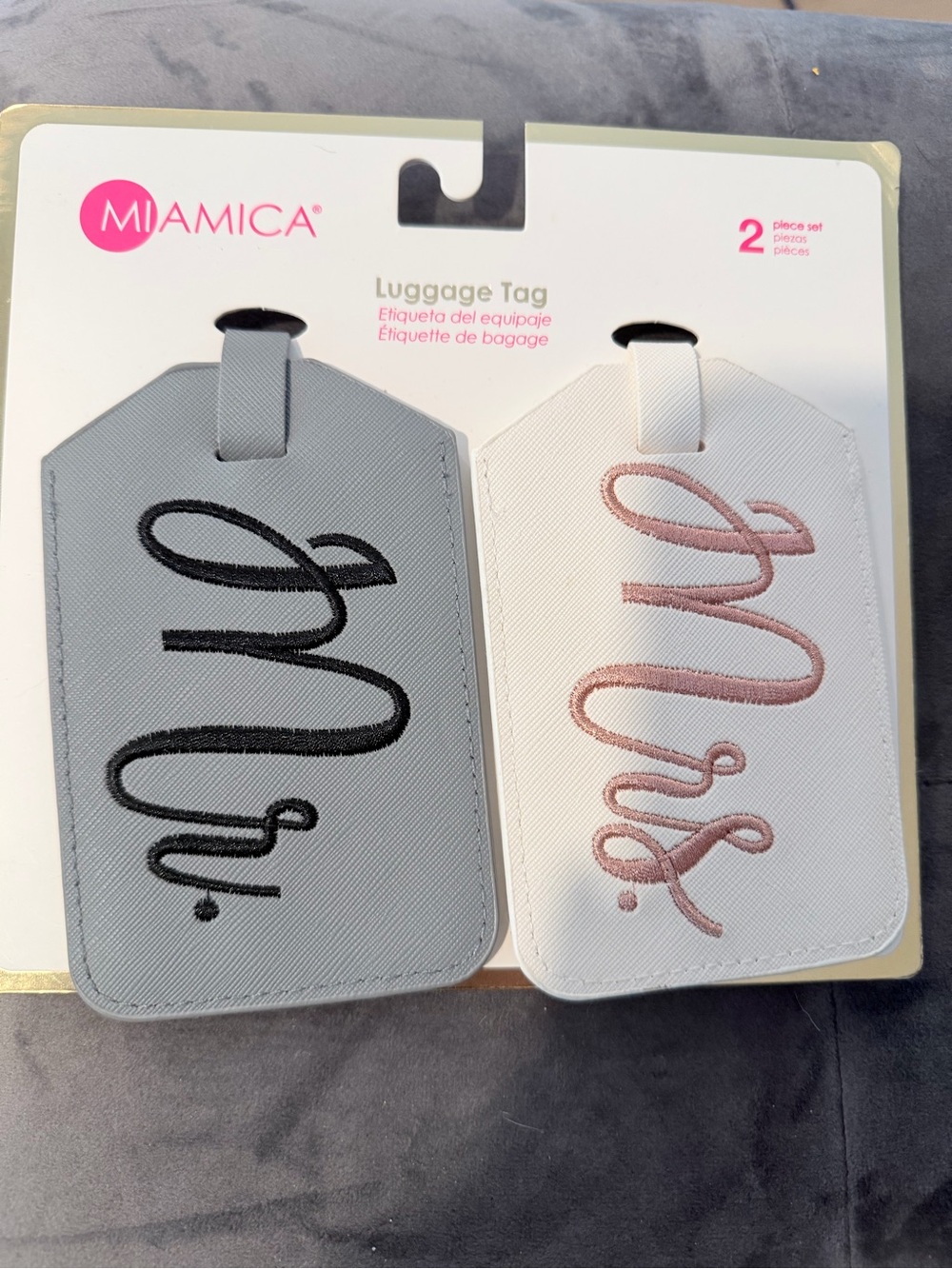 MIAMICA Mr. & Mrs. Luggage Tag Set - Gray and White